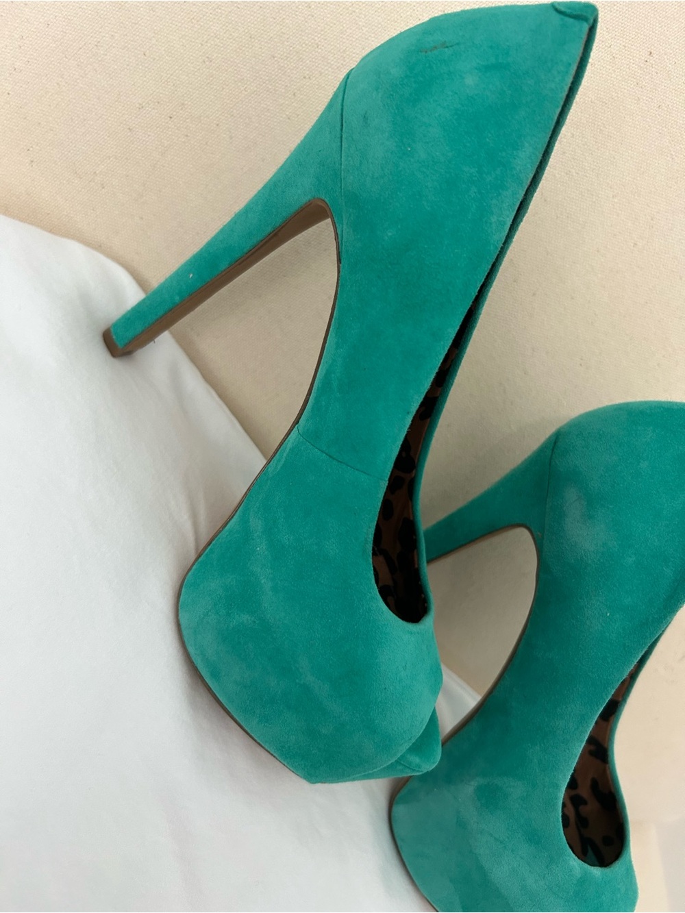 Jessica Simpson Carri Palmetto Green Suede Platform Peep Toe Heels 5M - Picture 4 of 13